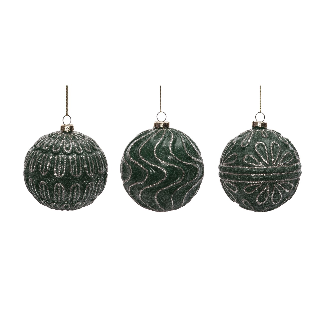 Glass Rustic Matte Green Ornament Set of Three Christmas Decor